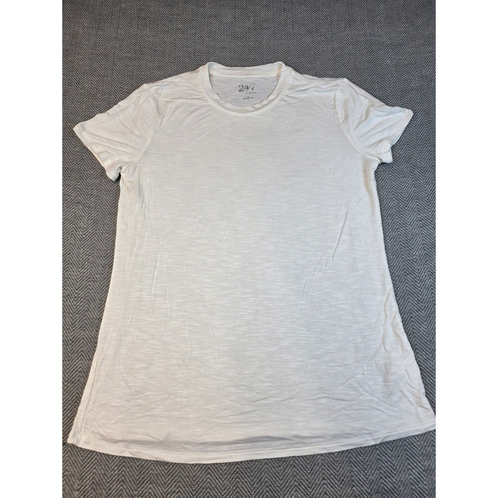 24/7 by Maurices Womens Small White Slub Knit Short Sleeve Crew Neck T-Shirt